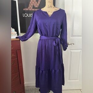 LUCKY BRAND | LARGE TIERED MIDI WAIST TIE DRESS LARGE IN AMETHYST PURPLE
